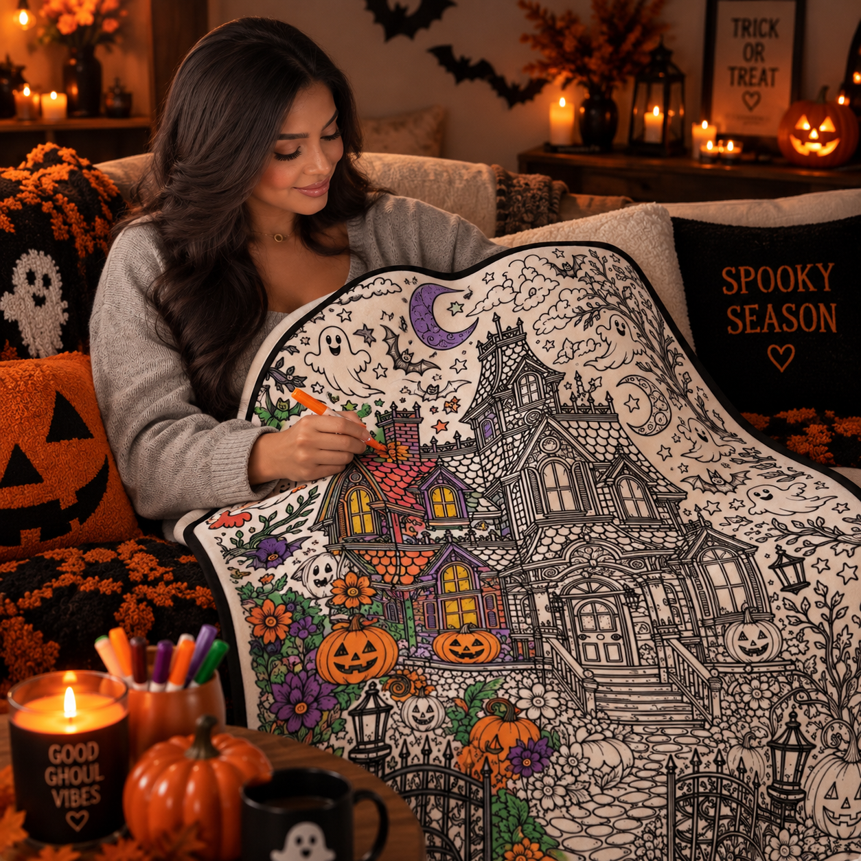 SpookyCuddle™ Halloween Coloring Blanket